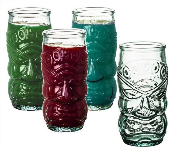 BigDean Cocktailglas 4x Trinkgläser im Tiki-Look Hawaii-Design 550 ml 100% Recycling-Glas