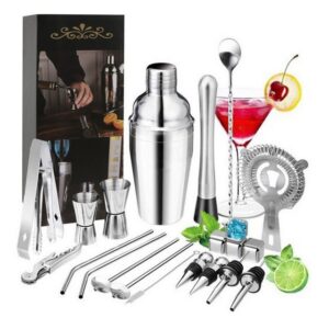 Aoucheni Cocktail Shaker 22 Stück Cocktail Shaker Set Mix Set mit 750ml Edelstahl Shaker