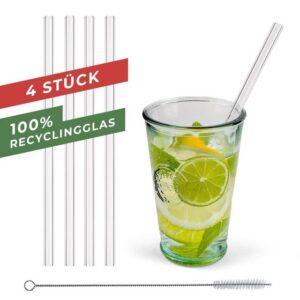 CEPEWA Trinkhalme 4 Stück Strohhalme aus Glas Trinkhalme 20cm mit Reinigungsbürste Trink