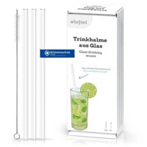 wisefood Trinkhalme Glas Trinkhalm Set: 50 Halme + 2 Bürsten