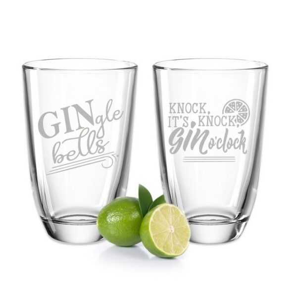 GRAVURZEILE Cocktailglas 2er Set Montana GIN-Gläser - GINgle bells & Knock Knock it's Gin