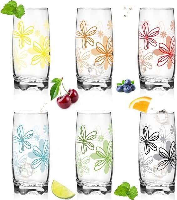 PLATINUX Glas Trinkgläser mit Blumen Dekor und geformten Boden