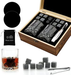 Vaxiuja Eiswürfelform Whiskey Stones Geschenkset mit 2 Gläsern