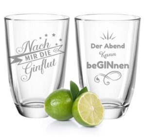 GRAVURZEILE Cocktailglas 2er Set GIN-Gläser - Nach mir die GINflut & Der Abend kann beGINnen
