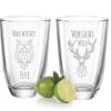 GRAVURZEILE Cocktailglas 2er Set GIN-Gläser mit Gravur - Volll wie die Eule + Vorsicht Wild!
