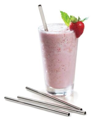 PRECORN Trinkhalme Edelstahl Strohhalme Cocktail-Trinkhalme Strohhalme aus Edelstahl Cocktail Smoothie Party Feier Trinkhalme im 4er-Set inkl. Reinigungsbürste