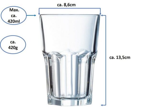 Emilja Cocktailglas Granity Glas 42cl - 6 Stück - Latte Macchiato Glas - Cocktailglas