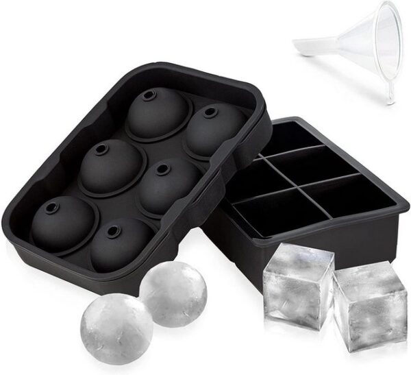 Ecoix Eiswürfelform 2er Set Eiswürfelformen aus Silikon Kugelform quadratische Eiswürfel