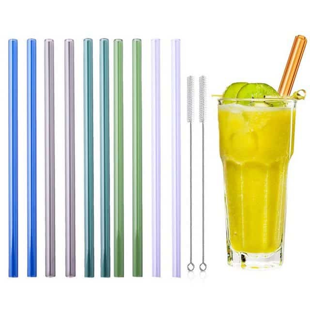 Juoungle Trinkhalme 12 Stück Wiederverwendbare gerade Glas-Trinkhalme