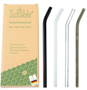 Susable Trinkhalme Bunte Glasstrohhalme mit Bürste 20cm 4er-Set