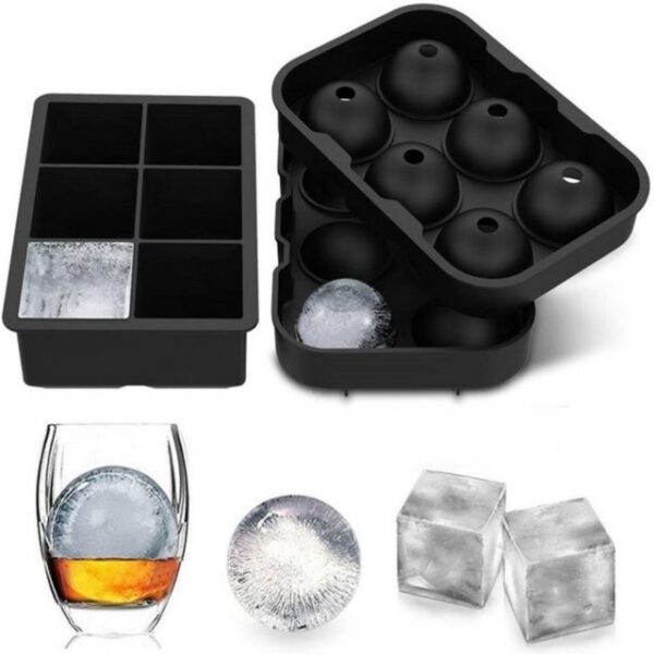 H-basics Eiswürfelform Eiswürfelform Set aus Silikon für 6x Eiskugeln und 6x Eiswürfel - ICE CUBE TRAY