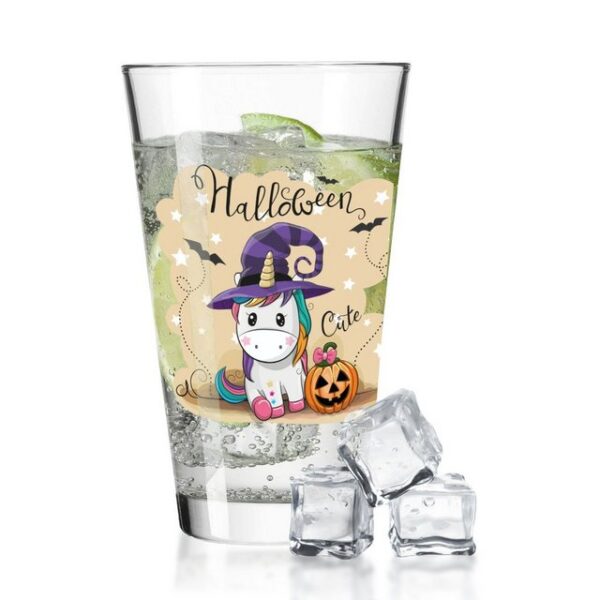 GRAVURZEILE Glas Wasserglas mit UV-Druck - Halloween Einhorn Design