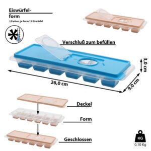 CEPEWA Eiswürfelform Eiswürfelform 6er Set PP 26x3x9cm türkis rosa Deckel Eiswürfelbehälter