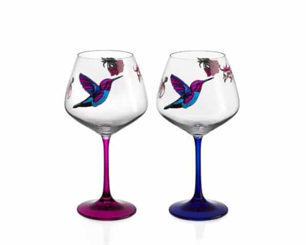 Crystalex Cocktailglas Gin & Tonic Flying Gems Kristallglas 580 ml in blau und rosa 2er Set
