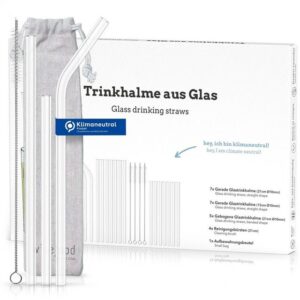 wisefood Trinkhalme Glas Trinkhalm Set: 19 Halme + 4 Bürsten