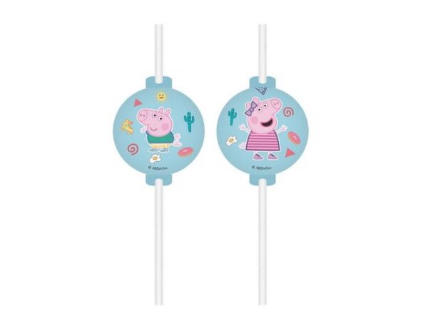 Festivalartikel Trinkhalme Peppa Pig Trinkhalme 4 Stück Papierstrohhalme Einweg Strohhalme